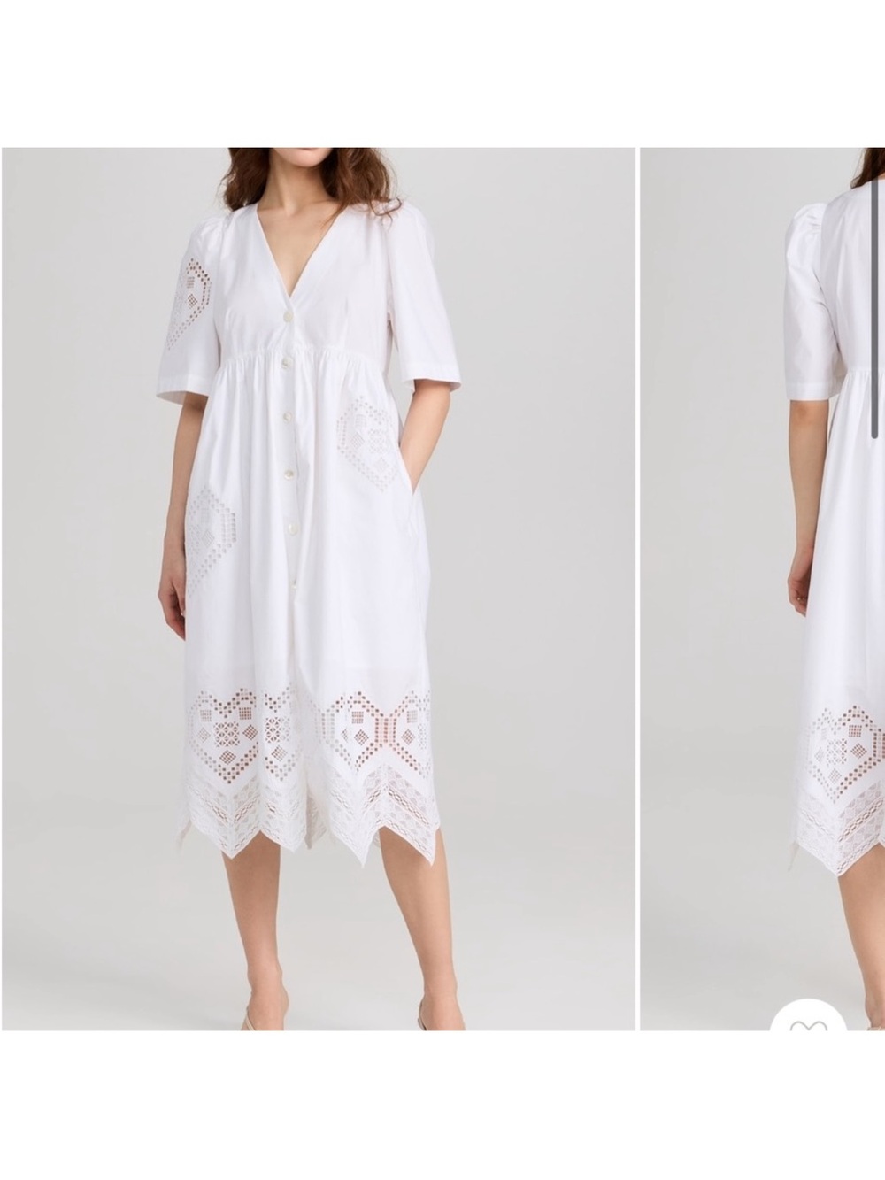 RHODE White Eyelet Button-Down midi dress